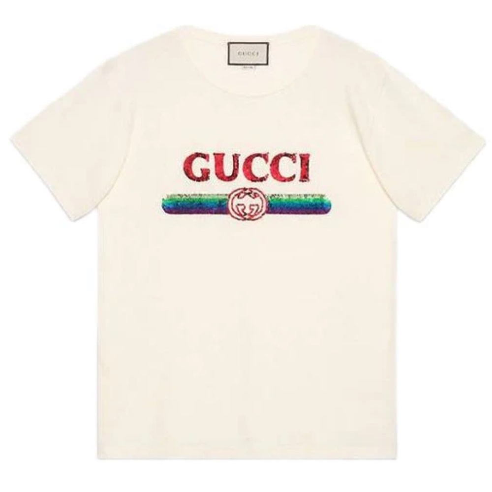GUCCI Sequined Letter Logo Oversized Short-Sleeved